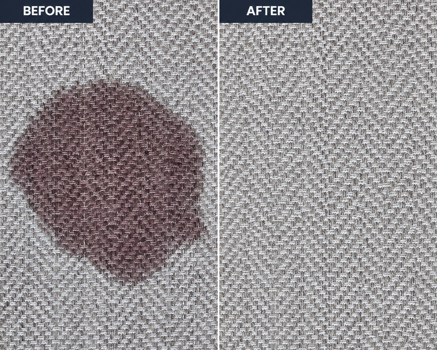 picture showing fabric with a red wine stain before and after spray with fibre technology stain removal